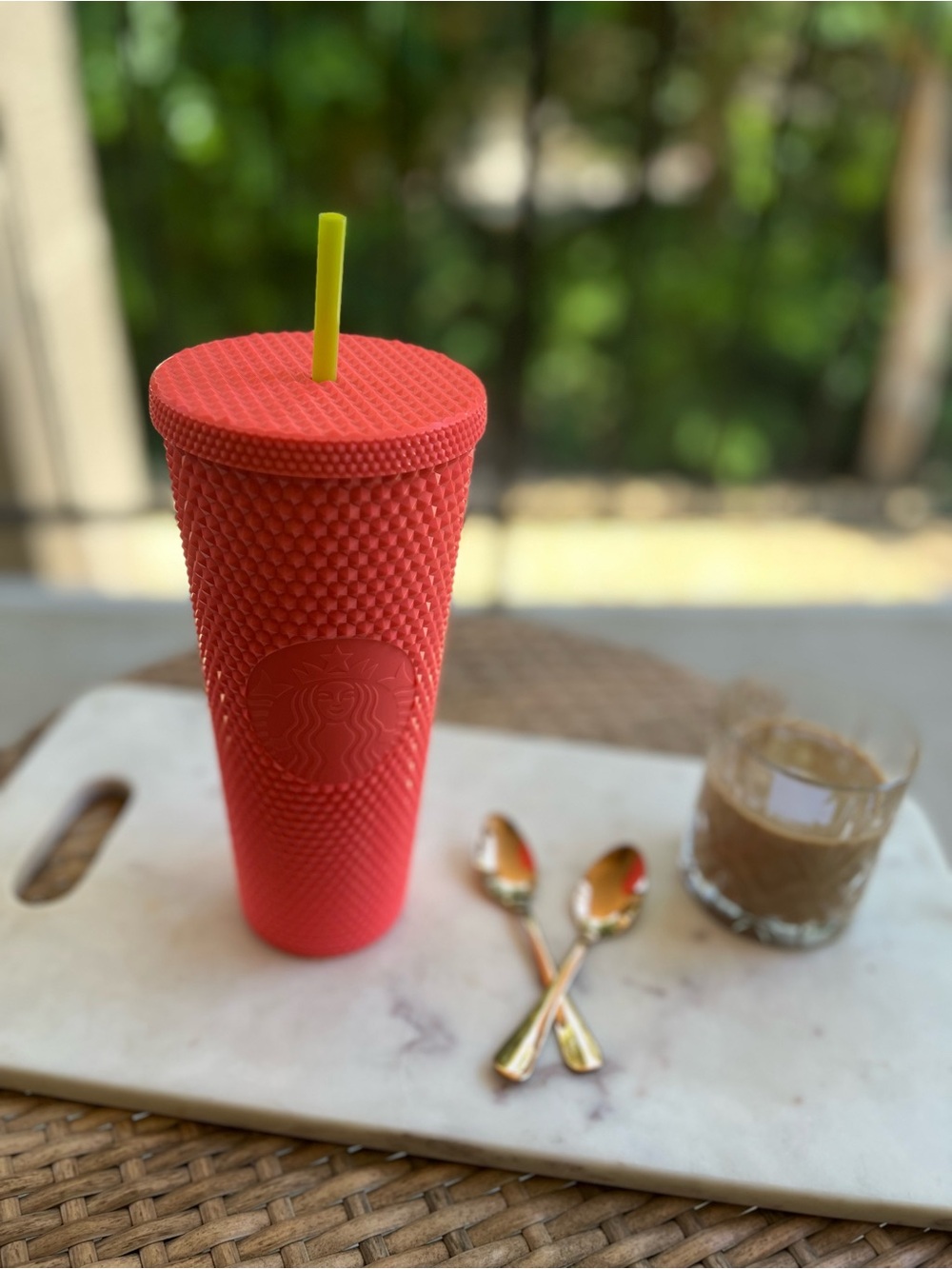 Starbucks Pink Textured Tumbler with Yellow Straw
